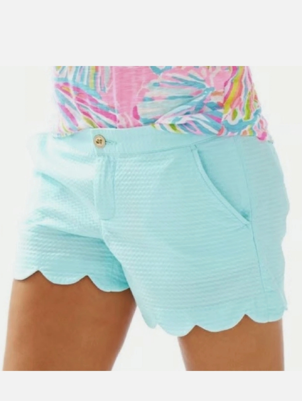 Lilly Pulitzer Buttercup Scalloped Shorts Bali Blue Aqua - Picture 1 of 9